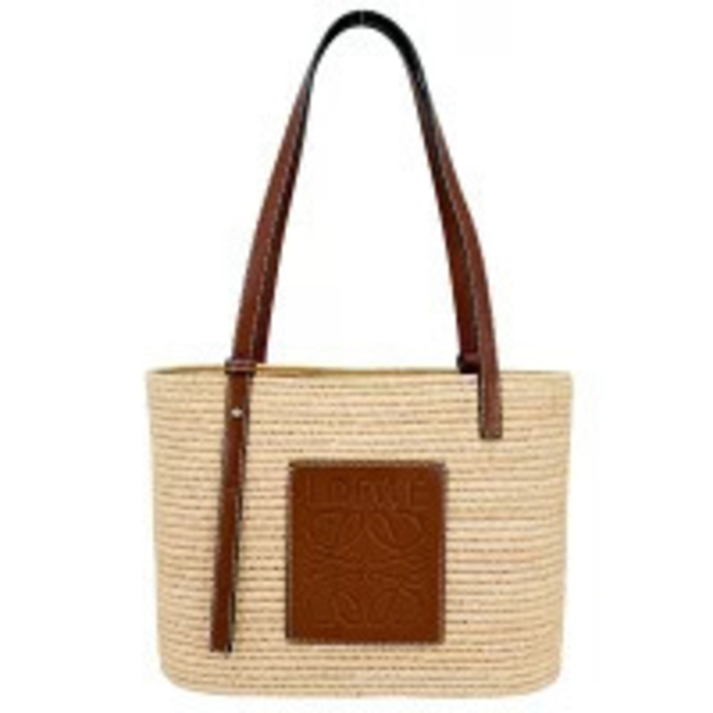 Loewe Anagram Square Basket Tote Bag Raffia 2Way Crossbody Bag Beige Brown